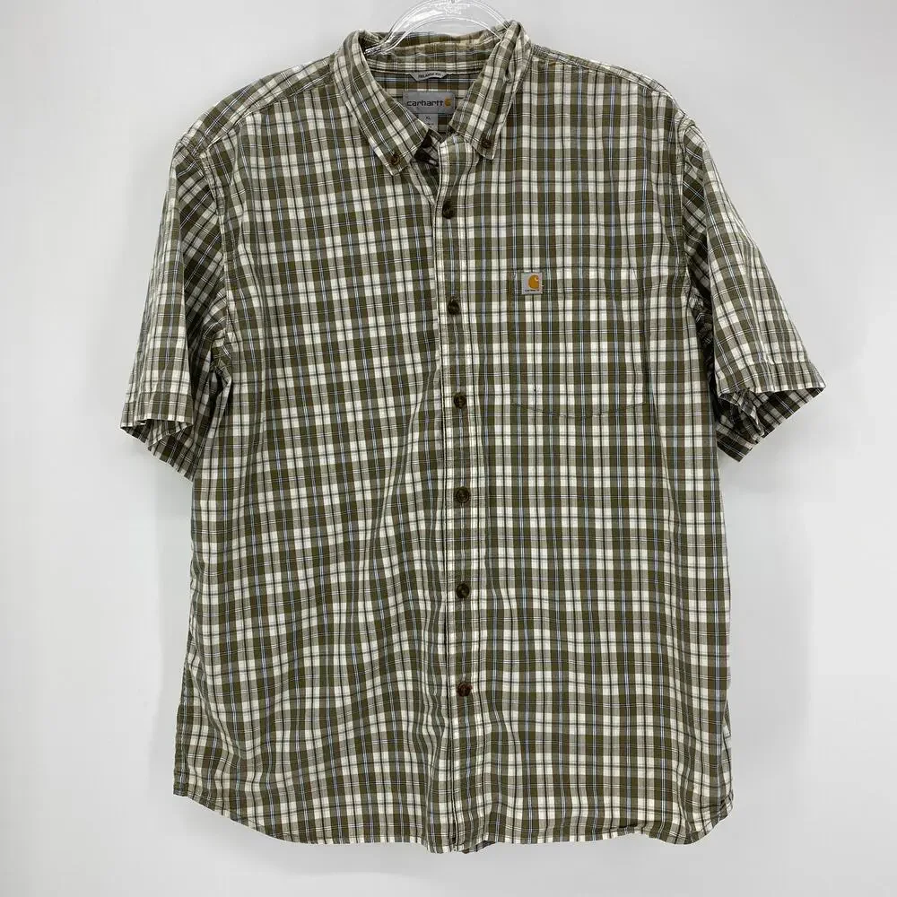 CARHARTT Mens Shirt Size XL Plaid Relaxed Fit Button-Up Short Sleeve Cotton Top